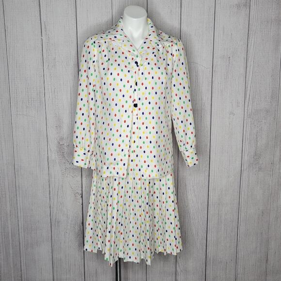 Vintage Rainbow Polka Dot 2 Piece Set, Dress and Matching Jacket - Picture 2 of 11